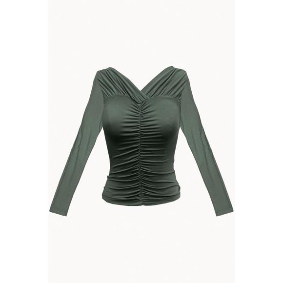 NEW GEEL verse stretch-modal jersey ruched top in forest - Picture 1 of 1